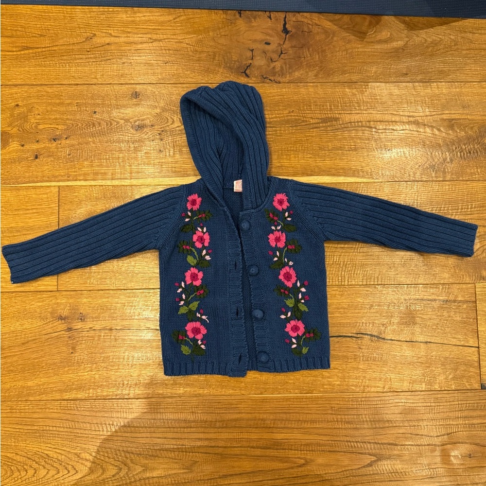 April Cornell Navy Kids Sweater with Pink Floral Accents